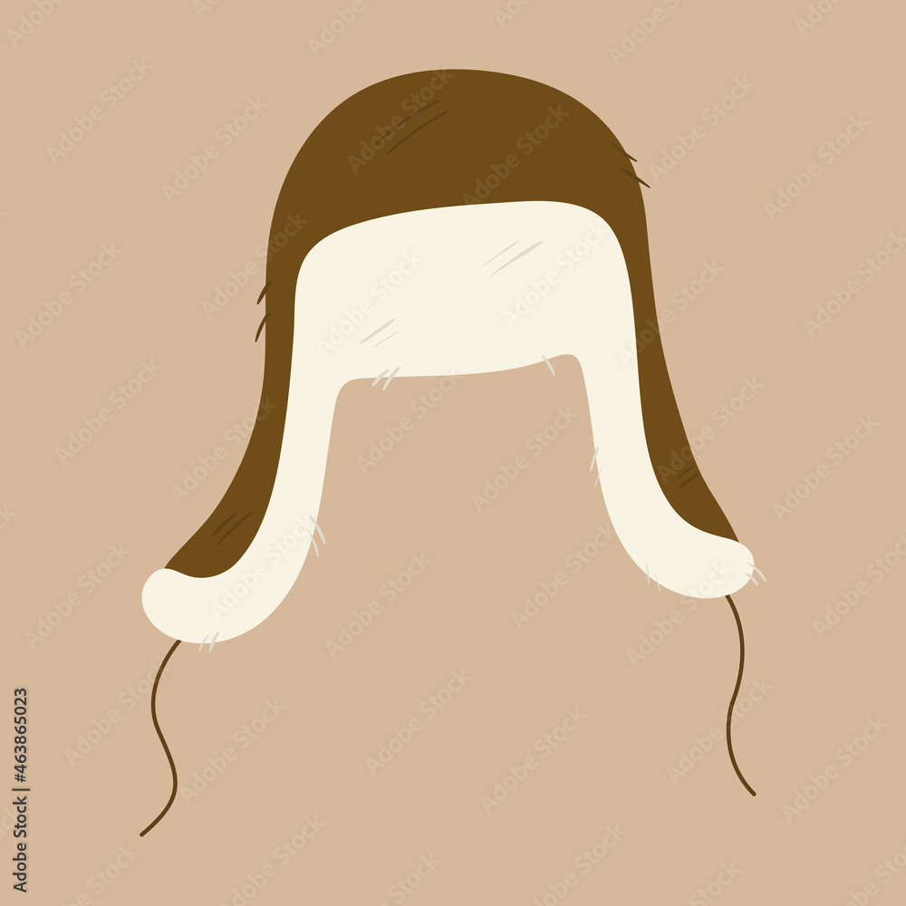 Cute hand drawn hat with ear flaps. Hand drawn winter accessory. Cap