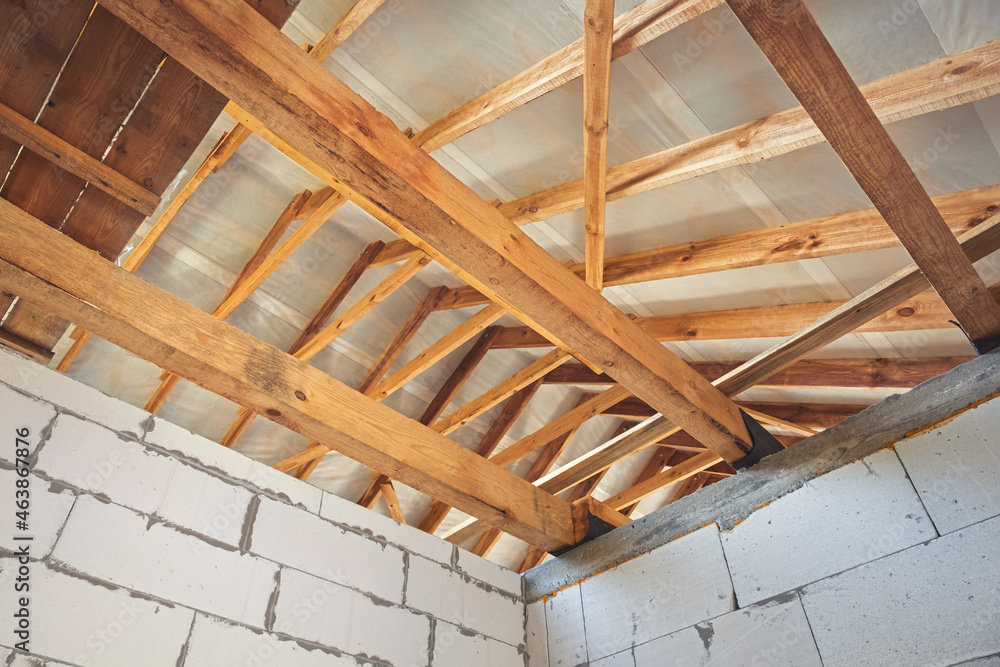 New construction of the house. Krishi wooden structures. Inside the structure of the house New construction of the house. Krishi wooden structures. Inside the structure of the house