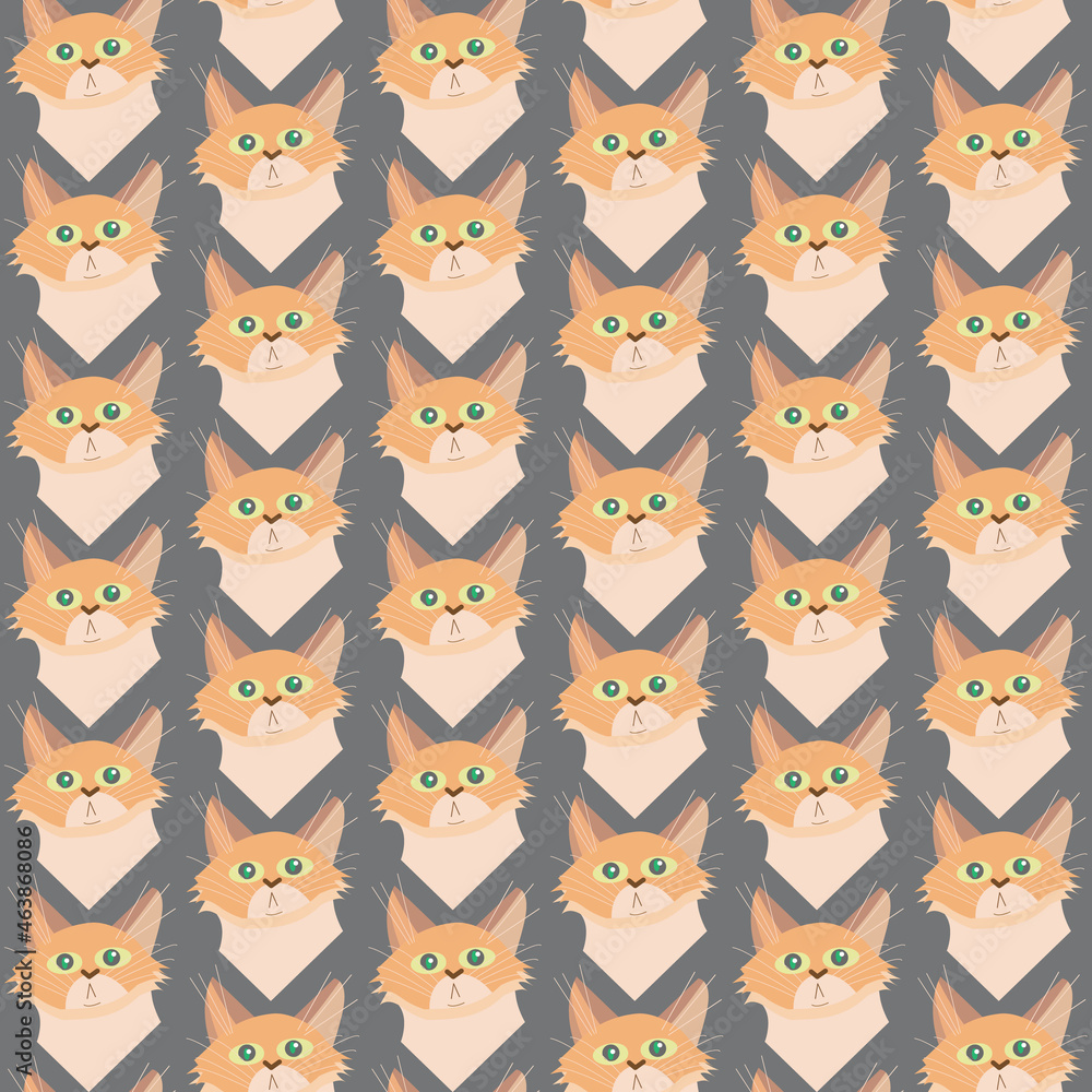 Cute Siamese cat, seamless pattern in cartoon style, vector