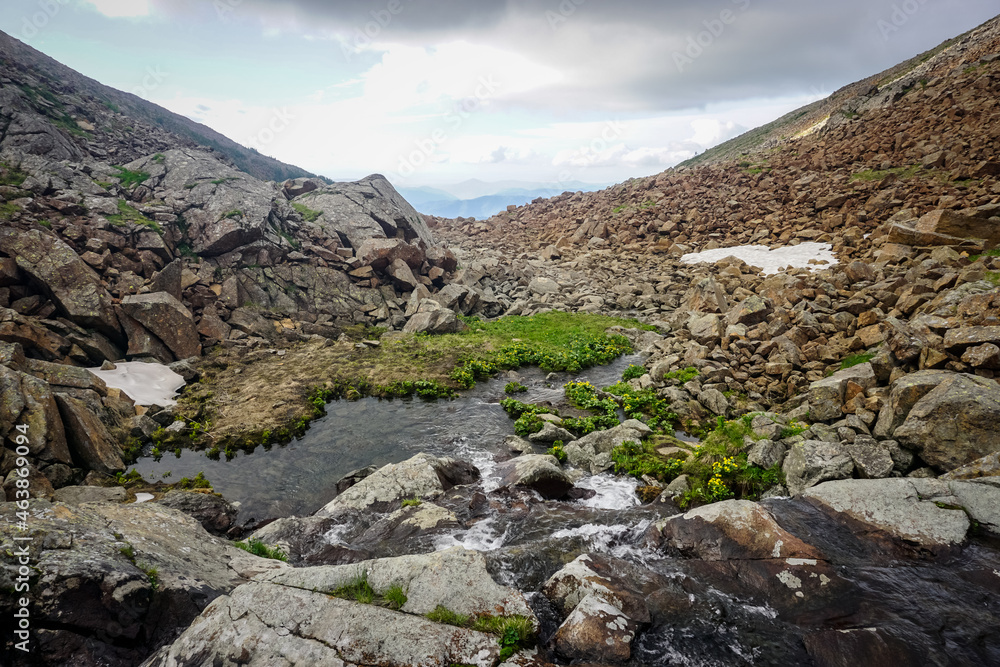 Beautiful stream in the Siberian mountains Sayan Beautiful stream in the Siberian mountains Sayan