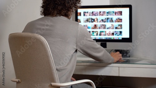 Obraz na płótnie 40 year old business man watching porn video on Internet at home during smart working due Covid-19 Coronavirus outbreak w salonie