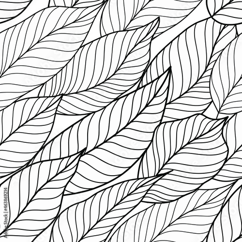 Pattern with leaves. Hand drawn vector illustration.