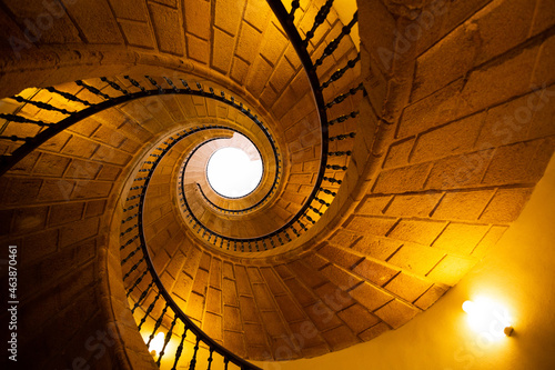 Golden Spiral Staircase in San Domingo de Bonaval, Santiago de Compostela, Spain. photo