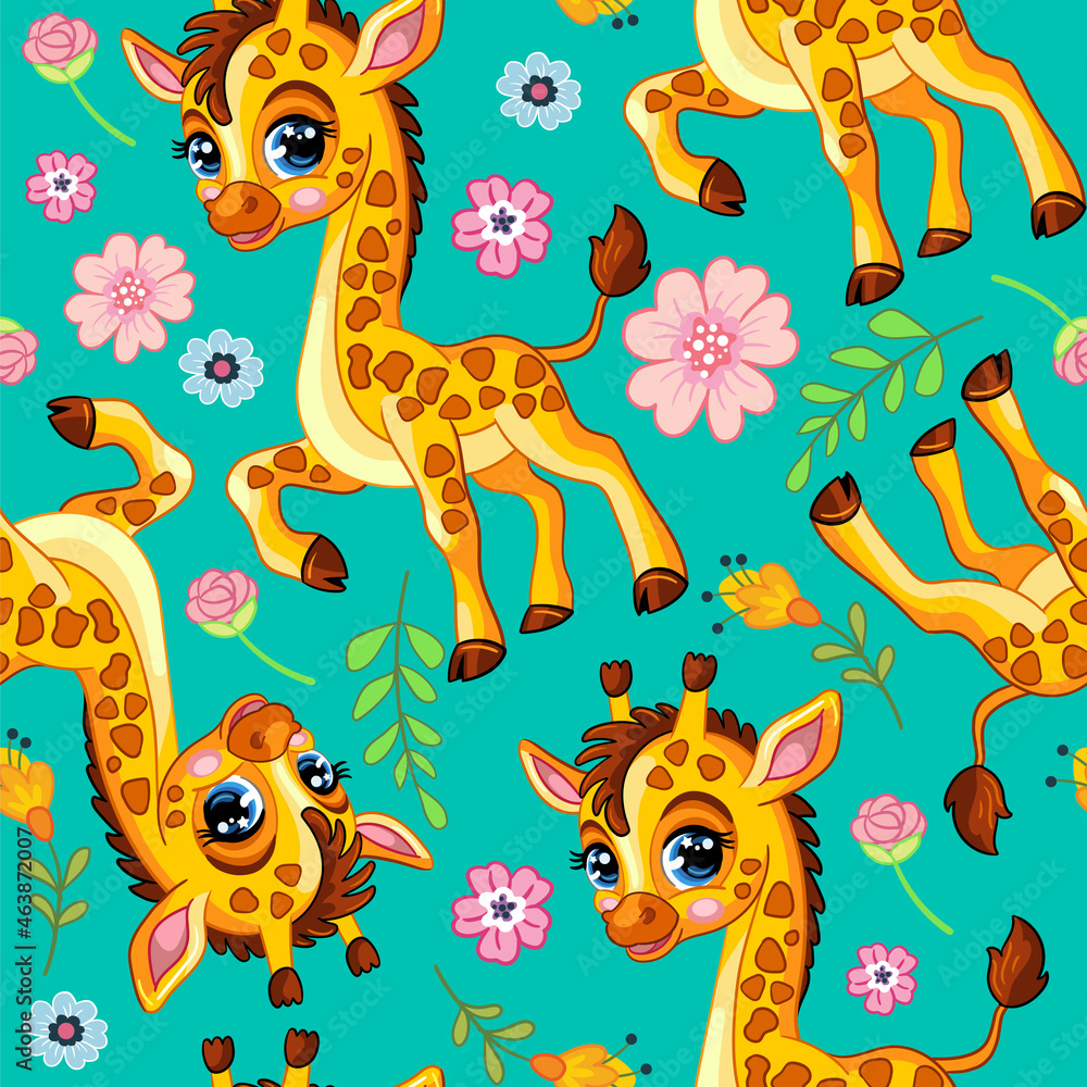 Vector seamless pattern with cute baby giraffe Vector seamless pattern with cute baby giraffe