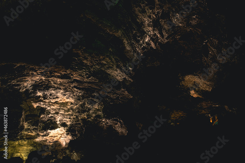 Dark  colorfulTextures of the walls in a lava tube of Canaria island