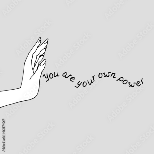 Vintage Gold and Black Mystic Hand with lettering you are your own power illustration
