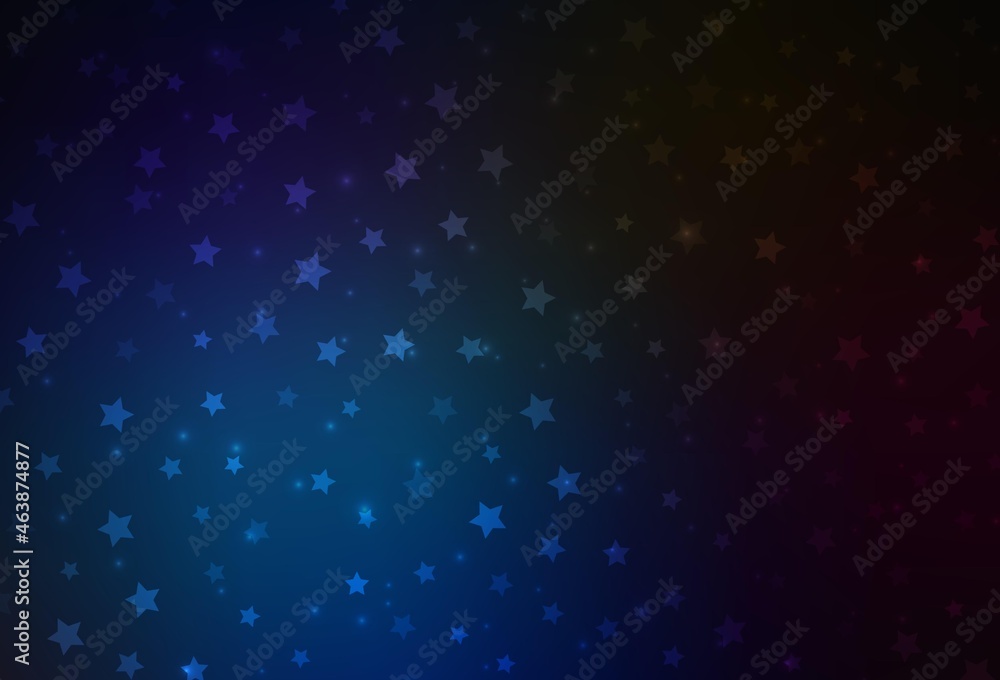 Dark BLUE vector background with beautiful snowflakes, stars.