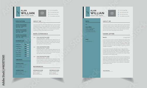 Minimalist CV OR Resume templates layout Cadet Blue