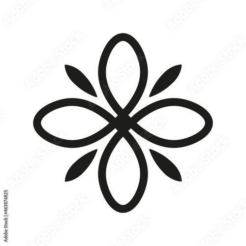 Flower-shaped icon, design element, logo concept for your brand, black outline isolated on white background, vector illustration