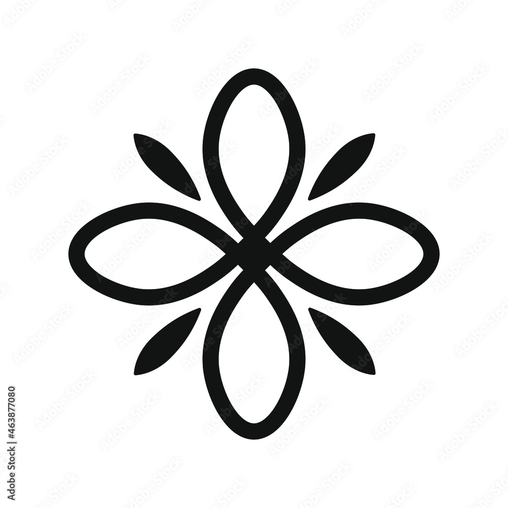 Flower-shaped icon, design element, logo concept for your brand, black outline isolated on white background, vector illustration