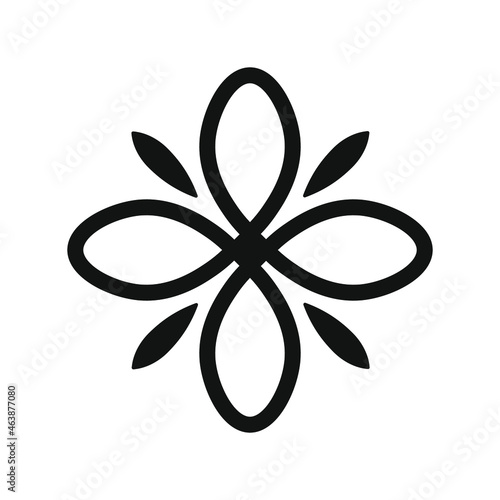 Flower-shaped icon, design element, logo concept for your brand, black outline isolated on white background, vector illustration