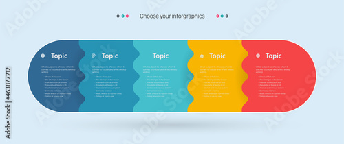 Colorful Vector Infographic label design with 5 icons and 5 options or steps with design of Infographics for business concept. Can be used for presentations banner, workflow layout, process diagram.ep