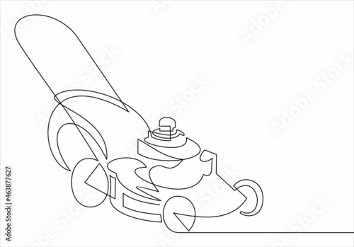 hand lawn mower gardening thin line.Continuous one line drawing.