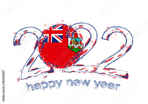 Happy New 2022 Year with flag of Bermuda.