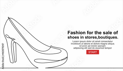 Women's shoes.Shoes Icon Vector. Emblem or logotype elements for shoemaker.Fashion vector illustration for the sale of shoes in stores, boutiques.Continuous one line drawing.