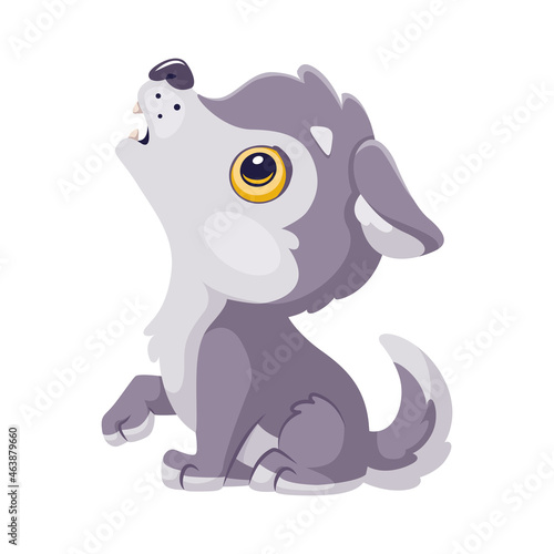 Howling baby wolf. Vector flat cartoon illustration