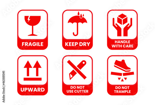 Packaging symbols, fragile and packing care label, vector illustration