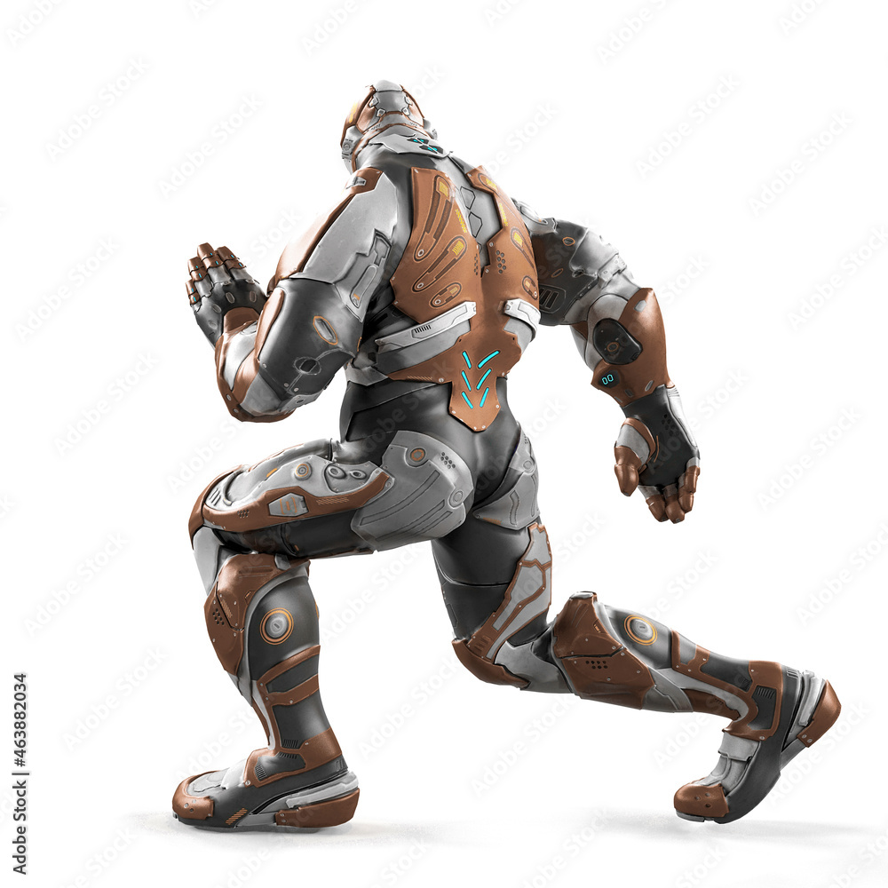future soldier is dancing on white background rear view future soldier is dancing on white background rear view
