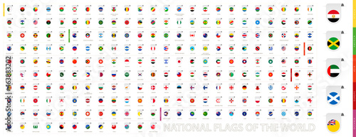 Collection of label flags of the world, national flags sorted by continent.