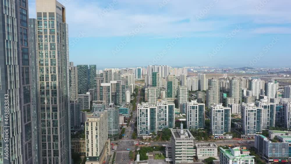 Aerial view of Songdo Central Park, Incheon City, South Korea and blue sky,Drone view Aerial view of Songdo Central Park, Incheon City, South Korea and blue sky,Drone view