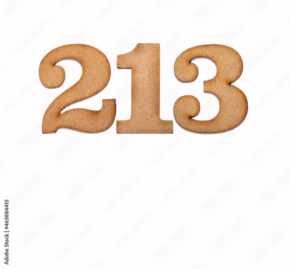 Number 213 in wood, isolated on white background Number 213 in wood, isolated on white background