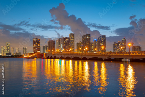 Miami city skyline view from Biscayne Bay.
