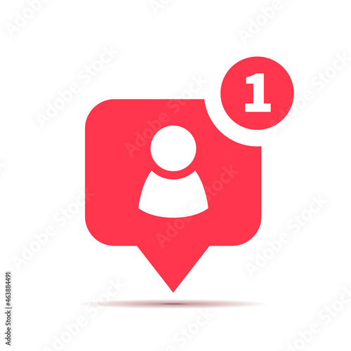 One new friend red icon, social media subscribe piktogram on white