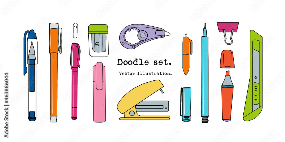 Isolated set of hand drawn stationery. Sketch writing items. Doodle office supplies, Pencil, Pen, correction fluid, marker, Cutter. Cartoon design elements for infographic, web design. School
Isolated set of hand drawn stationery. Sketch writing items. Doodle office supplies, Pencil, Pen, correction fluid, marker, Cutter. Cartoon design elements for infographic, web design. School