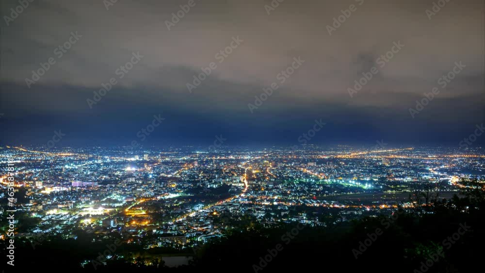 aerial view of night city from the view point on top DOi SUTHEP mountain in cloudy day , Chiang mai ,Thailand aerial view of night city from the view point on top DOi SUTHEP mountain in cloudy day , Chiang mai ,Thailand