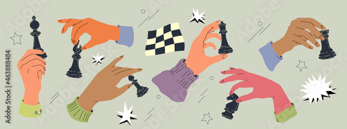 Hands With Chess Pieces Vector Set