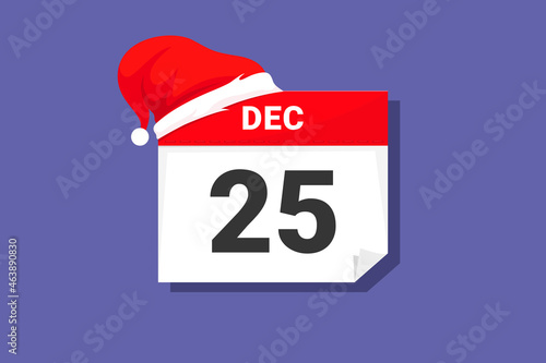 Christmas Day 25 December. Xmas calendar icon with Santa hat. Vector.