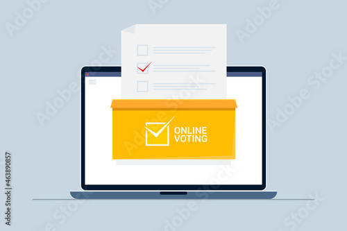 Voting online concept. Ballot box on a laptop screen. Vector illustration