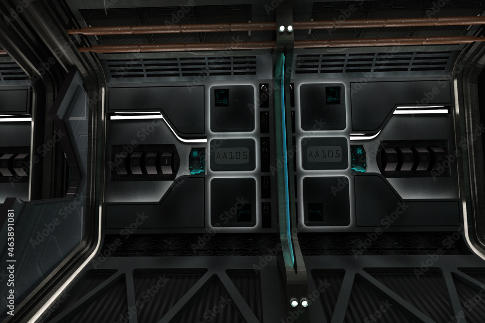 Obraz premium Futuristic space corridor. 3D rendering illustration.