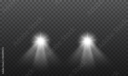Car glowing light lamps on isolated background. Vector