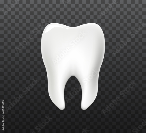 Realistic 3d tooth. Transperent stomatology icon.