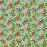  Seamless pattern Winter poinsettia .Forest branches background in vintage style.