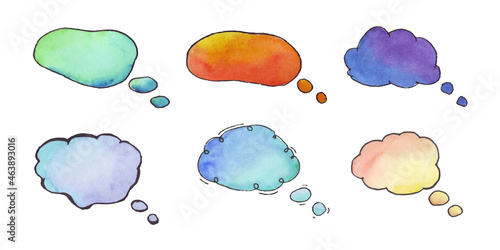 Dialogue cloud watercolor. Set watercolor of speech bubble, textbox cloud of chat for comment, post. Vector illustration.