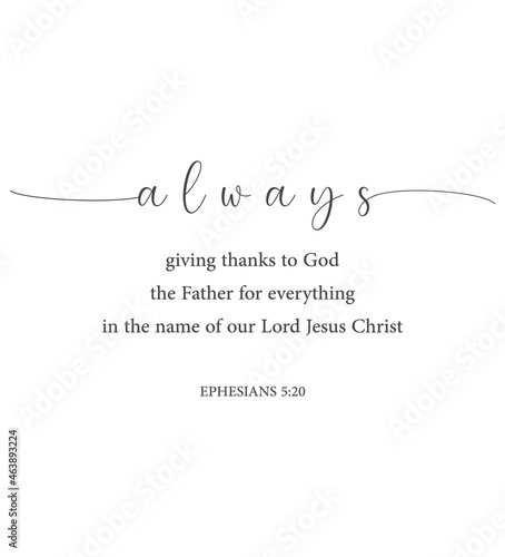 Thanksgiving poster, always giving thanks to God, Ephesians 5:20, Bible verse wall art, Christian poster, Thanksgiving wall gift, Christian banner, Home wall decor, vector illustration