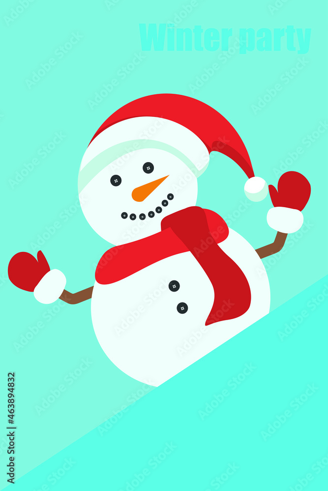 Flat vector illustration.
Snowman. Winter time, background pattern on the theme of winter. Ideal background for posters, covers, flyers, banners.