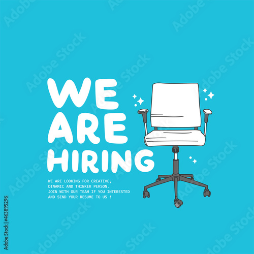Square job vacancy design banner with office chair illustration. Open recruitment design template. Business recruiting vector illustration with flat style.