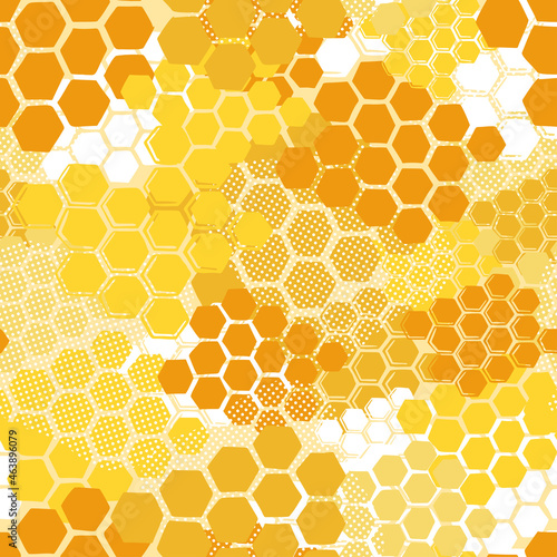 Colorful pattern yellow honeycomb in trendy style on white background. Simple design template. Flat vector. Graphic modern repeat ornamet wallpaper texture.