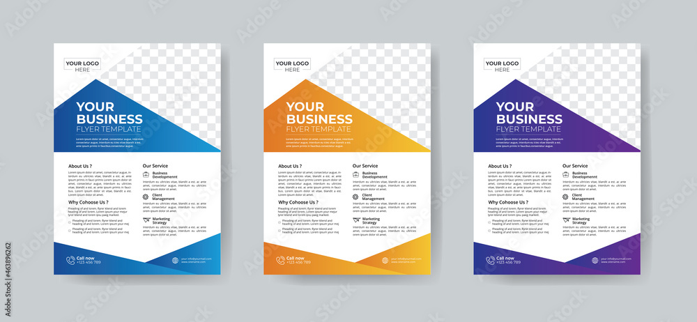 Corporate Business Flyer Template Layout with 3 Colorful Accents and Grayscale Image Masks