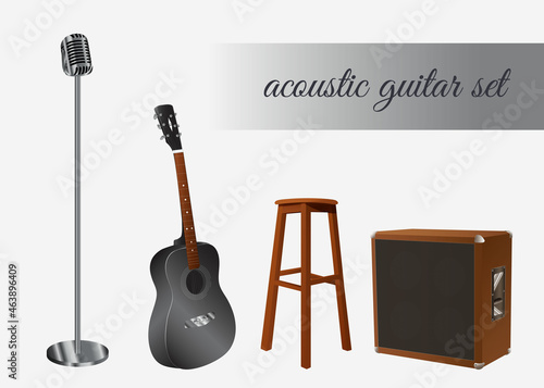 Acoustic retro quitar set with retro microphone and tube amp