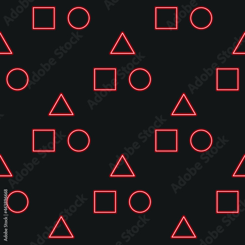 Abstract neon background. Texture of geometric shapes circle, triangle, square.