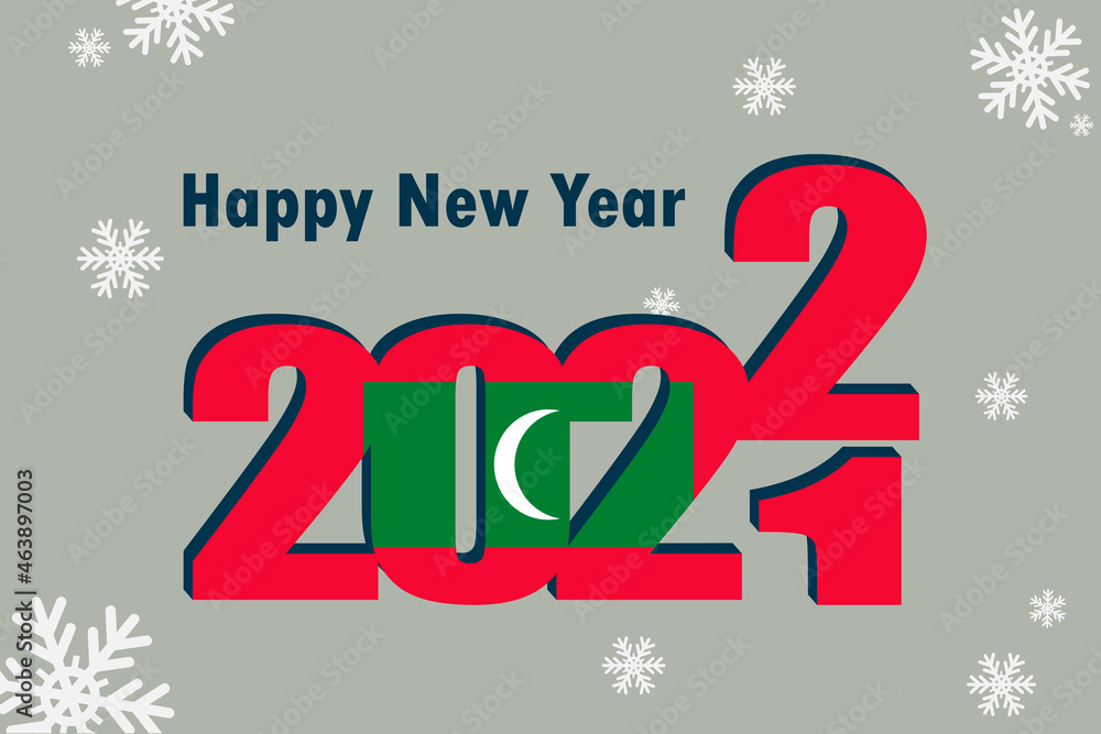 New year's card 2022. Depicted: element of the flag of the Maldives, festive inscription and snowflakes. It can be used as a promotional poster, postcard, flyer, invitation or website. New year's card 2022. Depicted: element of the flag of the Maldives, festive inscription and snowflakes. It can be used as a promotional poster, postcard, flyer, invitation or website.