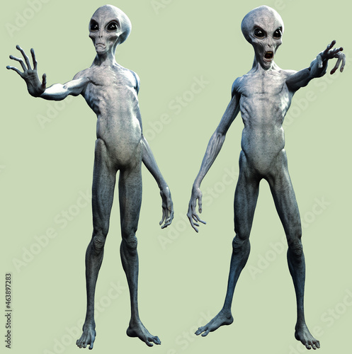 Obraz na płótnie Grey aliens communicating 3D illustration