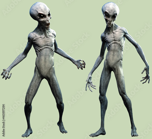 Obraz na płótnie Grey aliens standing 3D illustration