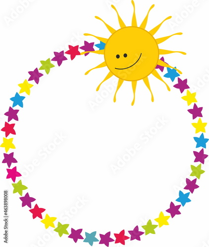 Decorative kids round frame and baner with stars
