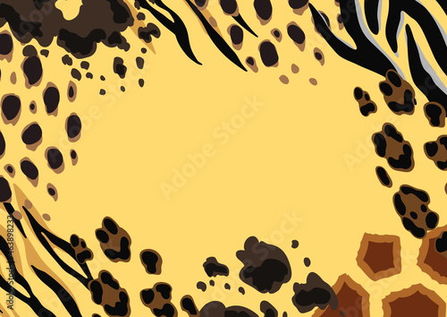 Frame with decorative animal print. African savannah fauna stylized ornament, fur texture.