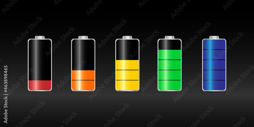Set of vector illustrations with charged and discharged battery for a smartphone